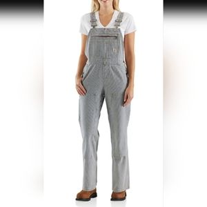 Women's Relaxed Fit Denim Railroad Stripe Bib Overall -New Without Tags